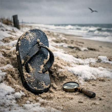 Forgotten flip-flop on winter beach