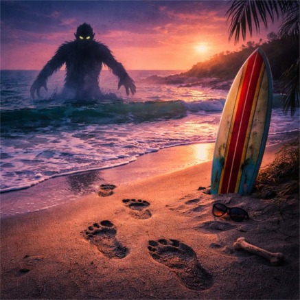 Mysterious creature at twilight beach