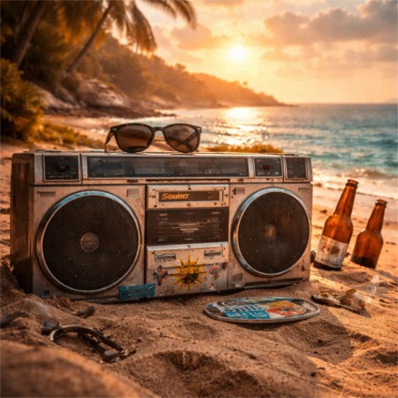 Retro vibes at sunset beach