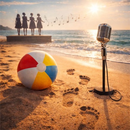 Beach scene with singing silhouettes