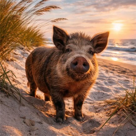 Feral Beach Pigs at the Shore
