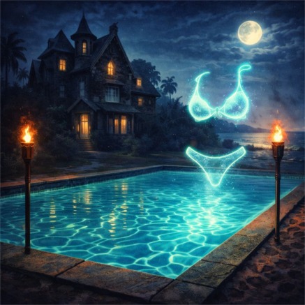 Ethereal bikini above haunted pool