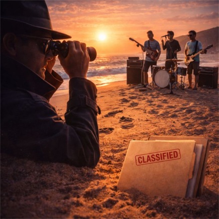 Spy at sunset with rock band