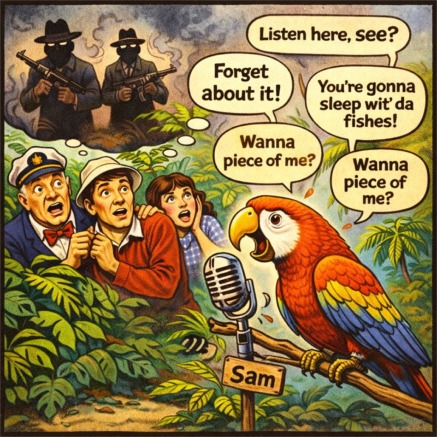 Island castaways meet gangster parrot