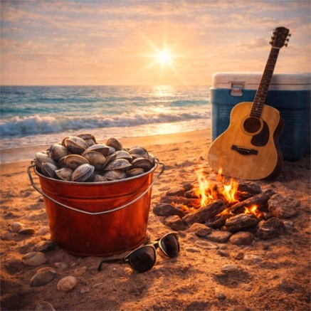 Clambake at sunset by the shore