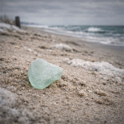Frosted sea glass on the shore