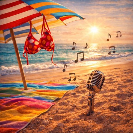 Beach vibes and music notes