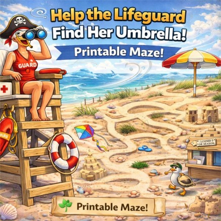 Help the lifeguard find her umbrella!