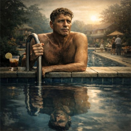 Burt Lancaster by the poolside