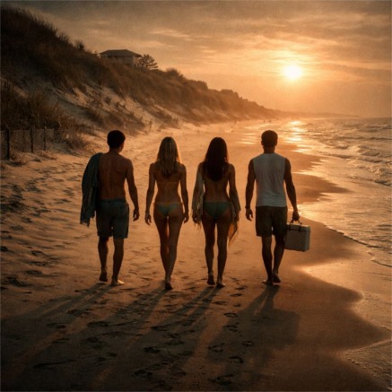 Sunset stroll on Fire Island beach