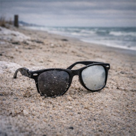 Abandoned sunglasses on a quiet beach