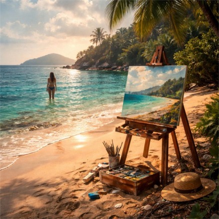Tropical beach scene at dusk
