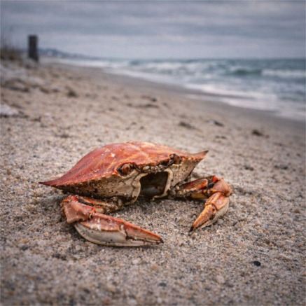 Empty crab shell on damp sand