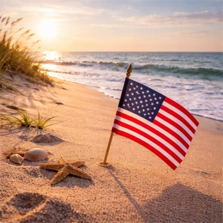 Flag at dawn on the beach